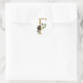 Sticker Rond Monogramme lettre dorée fleurs boho bordeaux (Sac)