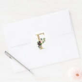 Sticker Rond Monogramme lettre dorée fleurs boho bordeaux (Enveloppe)
