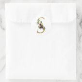 Sticker Rond Monogramme lettre dorée fleurs boho bordeaux Cla (Sac)