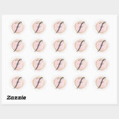 Sticker Rond Monogramme lettre F rose blush aquarelle doré chic (Feuille)