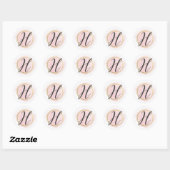 Sticker Rond Monogramme lettre H rose poudré aquarelle or chic (Feuille)