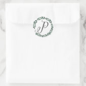 Sticker Rond Monogramme Lettre P Couronne de Feuilles Botanique (Sac)