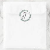 Sticker Rond Monogramme lettre T Couronne de feuilles botanique (Sac)
