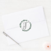 Sticker Rond Monogramme lettre T Couronne de feuilles botanique (Enveloppe)