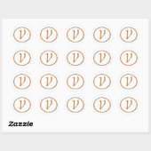 Sticker Rond Monogramme Lettre V Aspect bois (Feuille)