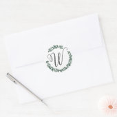 Sticker Rond Monogramme lettre W Couronne de feuilles botanique (Enveloppe)