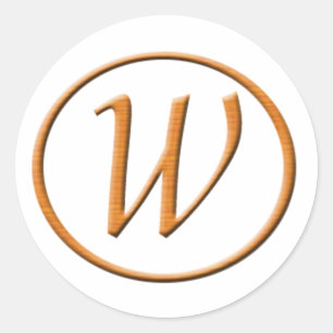 Sticker Rond Monogramme Lettre W Style bois