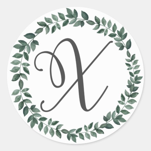 Sticker Rond Monogramme Lettre X Couronne De Feuilles Botanique (Devant)