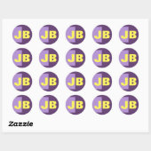 Sticker Rond Monogramme Lettres initiales Indigo Yellow Minimal (Feuille)