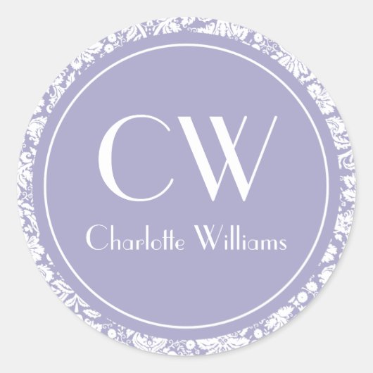 Sticker Rond Monogramme Lilac Damask (Devant)