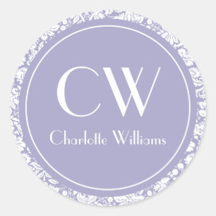 Sticker Rond Monogramme Lilac Damask