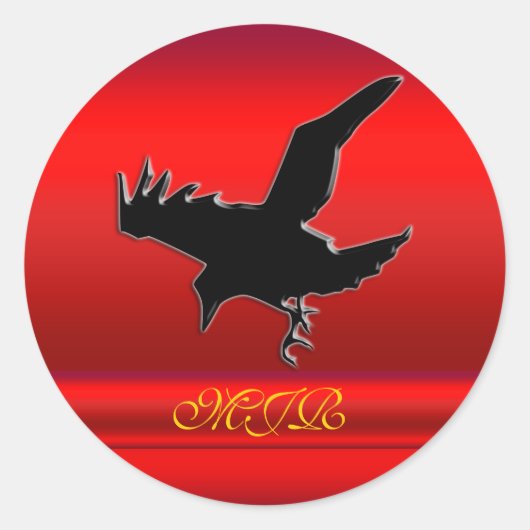 Sticker Rond Monogramme, logo Black Raven sur effet chromé roug (Devant)