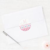 Sticker Rond Monogramme M Cupcakes Pinstripes Bleu rose (Enveloppe)
