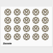 Sticker Rond Monogramme M doré élégant brodé (Feuille)