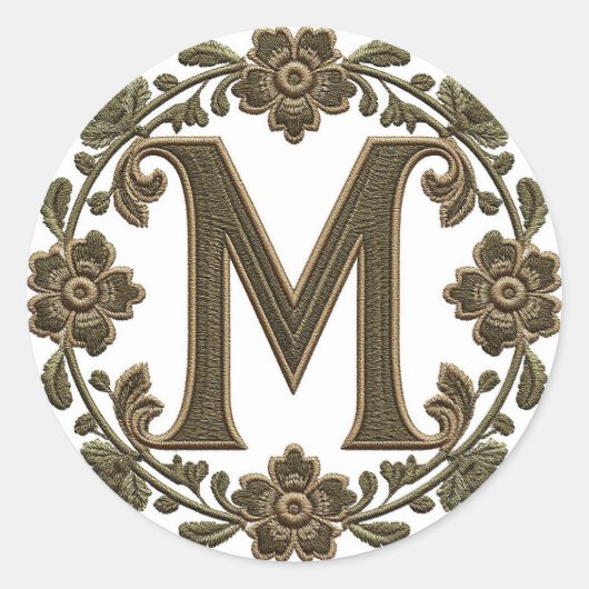 Sticker Rond Monogramme M doré élégant brodé (Devant)