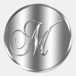 Sticker Rond Monogramme M Faire-part de mariage couleur argent