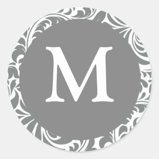 Sticker Rond Monogramme M Gris Gris Mariage personnalisable Mon (Devant)