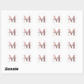 Sticker Rond Monogramme M Mariage Doré Rose Classique M (Feuille)
