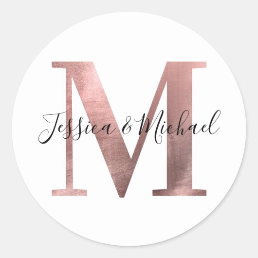 Sticker Rond Monogramme M Mariage Doré Rose Classique M (Devant)