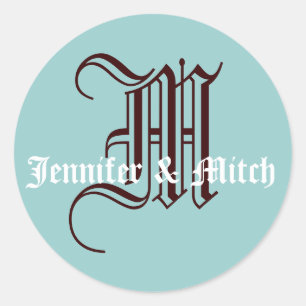 Sticker Rond Monogramme M Mariage Faveur Sceau
