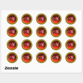 Sticker Rond MONOGRAMME MAGIQUE RUBY jaune vif rouge vif (Feuille)