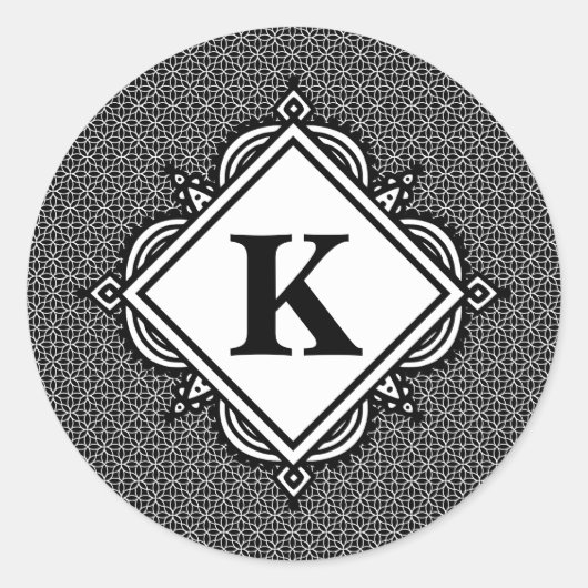 Sticker Rond Monogramme Mandala Noir (Devant)