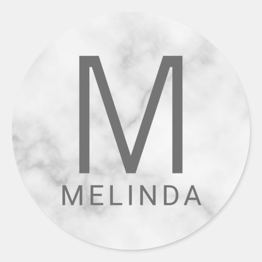 Sticker rond Monogramme Marbre blanc classique (Devant)