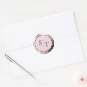 Sticker Rond Monogramme marbré Dusty Rose Black Gold Abstrait (Enveloppe)