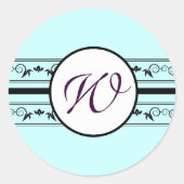 Sticker Rond Monogramme Mariage Aqua Bleu Frontières (Devant)