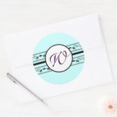 Sticker Rond Monogramme Mariage Aqua Bleu Frontières (Enveloppe)