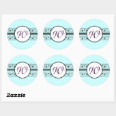 Sticker Rond Monogramme Mariage Aqua Bleu Frontières (Feuille)