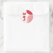 Sticker Rond Monogramme Mariage Arche rouge rose rétro (Sac)