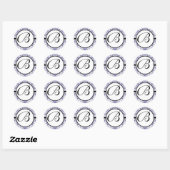 Sticker Rond Monogramme Mariage Bleu Damas (Feuille)