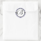 Sticker Rond Monogramme Mariage Bleu Damas (Sac)