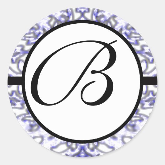 Sticker Rond Monogramme Mariage Bleu Damas (Devant)