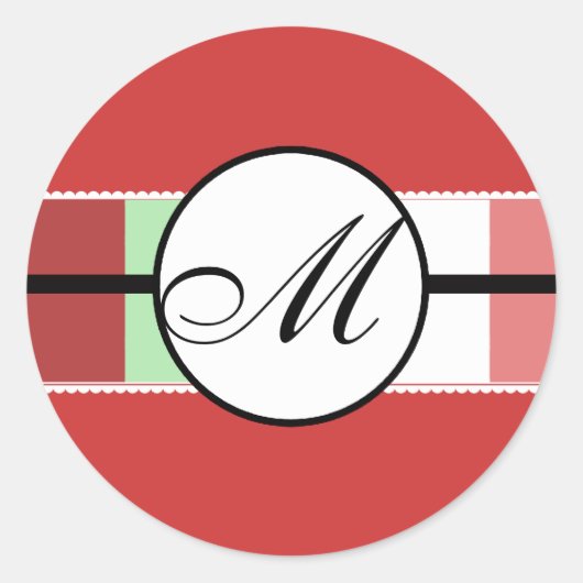 Sticker Rond Monogramme Mariage Bleu Damas (Devant)
