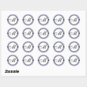 Sticker Rond Monogramme Mariage Bleu Damas (Feuille)