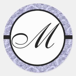 Sticker Rond Monogramme Mariage Bleu Damas