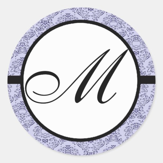 Sticker Rond Monogramme Mariage Bleu Damas (Devant)