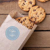 Sticker Rond Monogramme Mariage bleu Dusty personnalisé