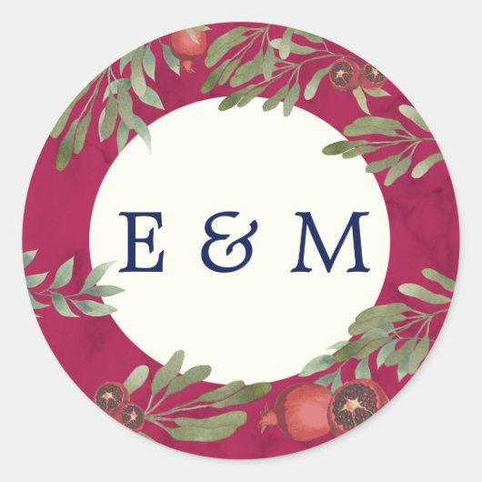 Sticker Rond Monogramme mariage Bourgogne Botanique (Devant)