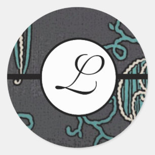 Sticker Rond Monogramme Mariage Brite Aqua Bleu Frontières