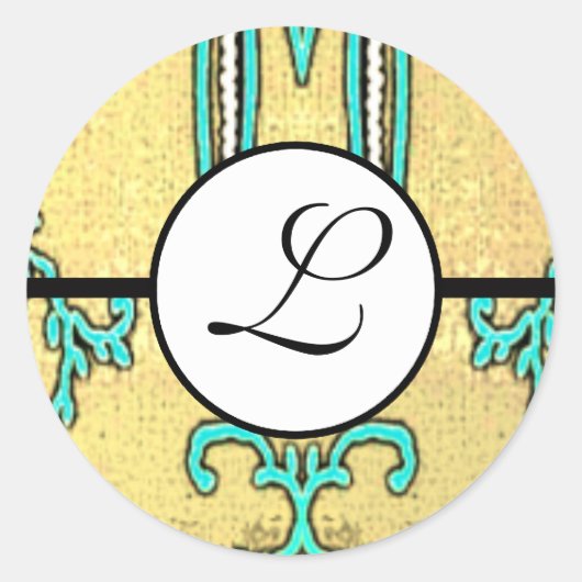 Sticker Rond Monogramme Mariage Brite Aqua Bleu Frontières (Devant)