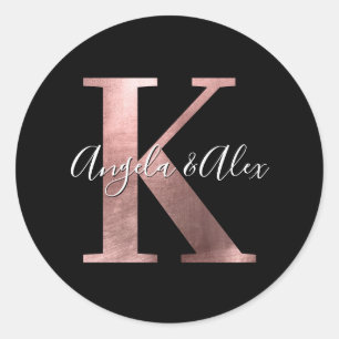 Sticker Rond Monogramme Mariage Classique Rose Gold K Noir