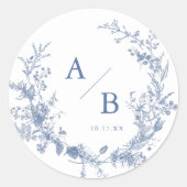 Sticker Rond Monogramme Mariage classique victorien bleu (Devant)
