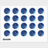 Sticker Rond Monogramme Mariage d'âge bleu (Feuille)