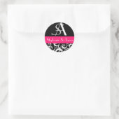 Sticker Rond Monogramme mariage damassé en noir et rose chaud (Sac)
