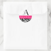 Sticker Rond Monogramme mariage damassé en noir et rose chaud (Sac)