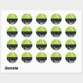 Sticker Rond Monogramme mariage damassé en noir et vert (Feuille)