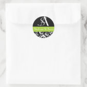 Sticker Rond Monogramme mariage damassé en noir et vert (Sac)
